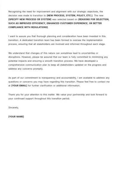 Free Transition Explanation Letter Template to Edit Online