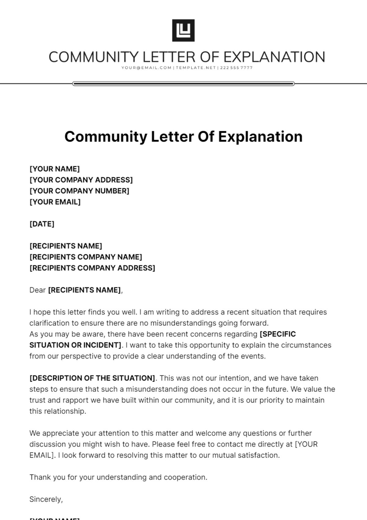 Community Letter Of Explanation Template - Edit Online & Download