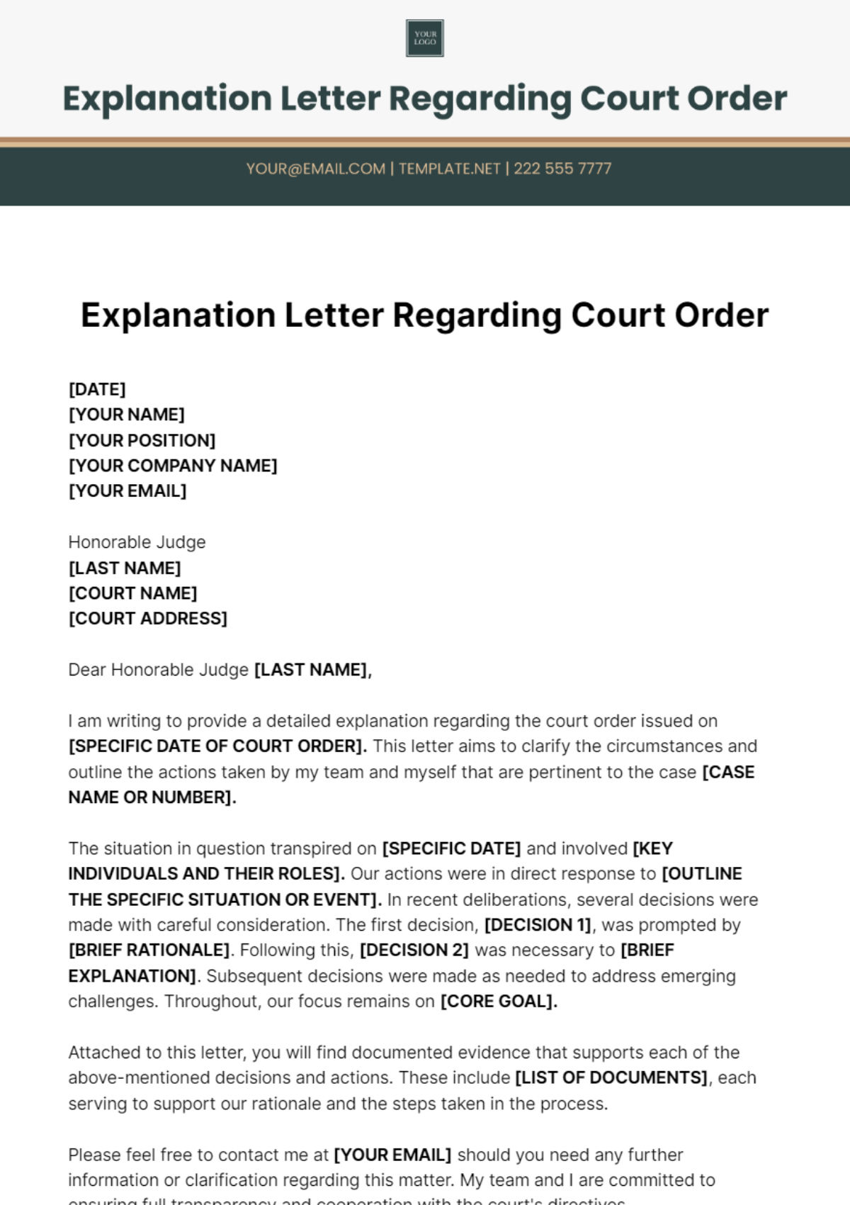 Explanation Letter To Court Orders Template - Edit Online & Download ...