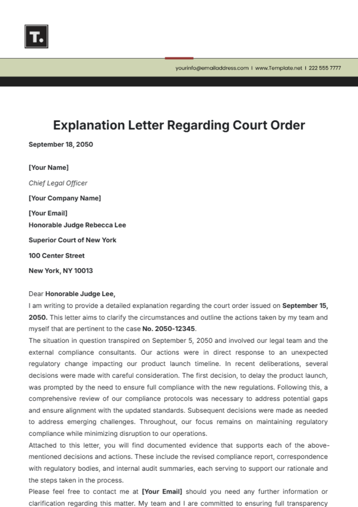 Free Explanation Letter To Court Orders Template