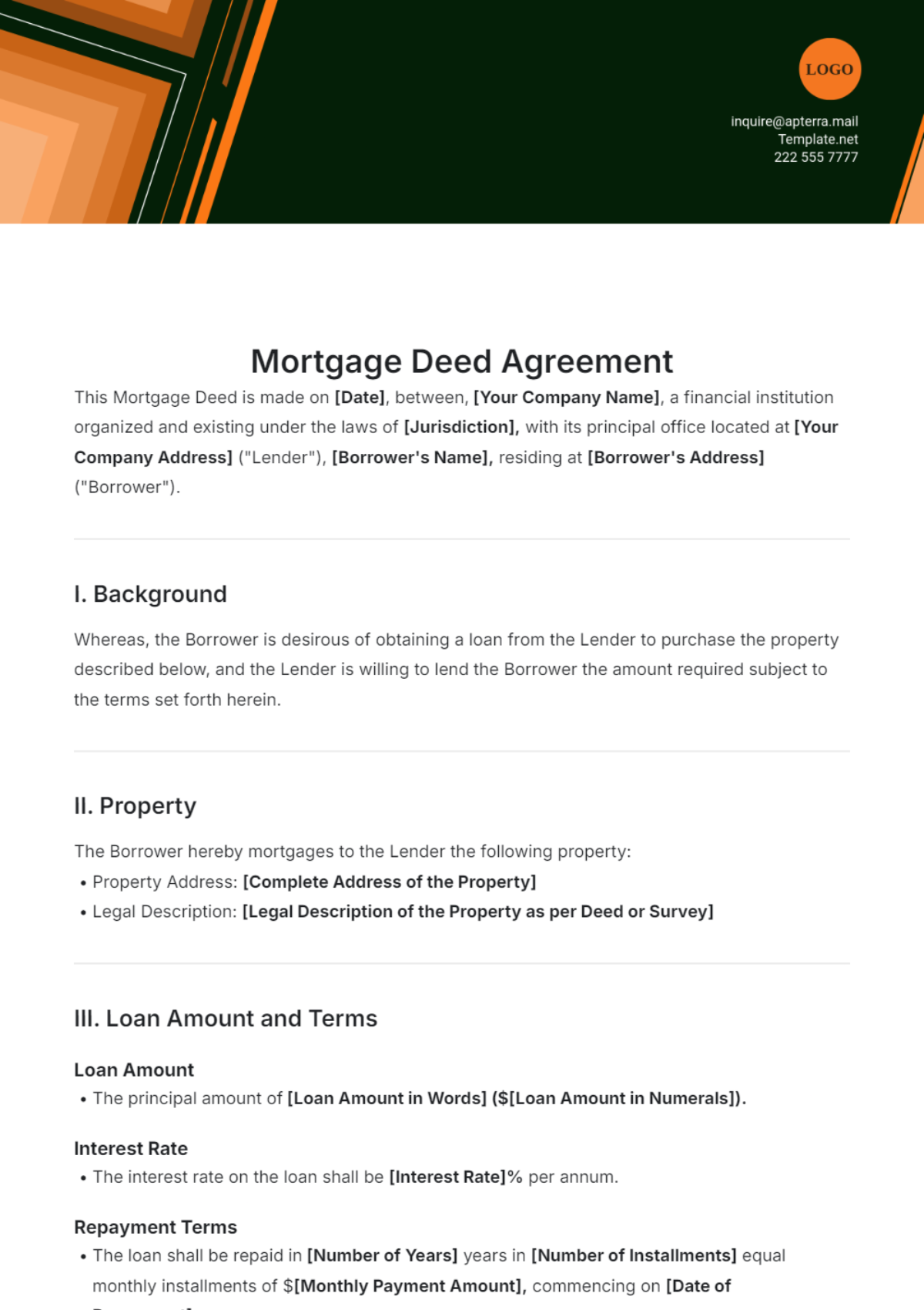 Mortgage Deed Template