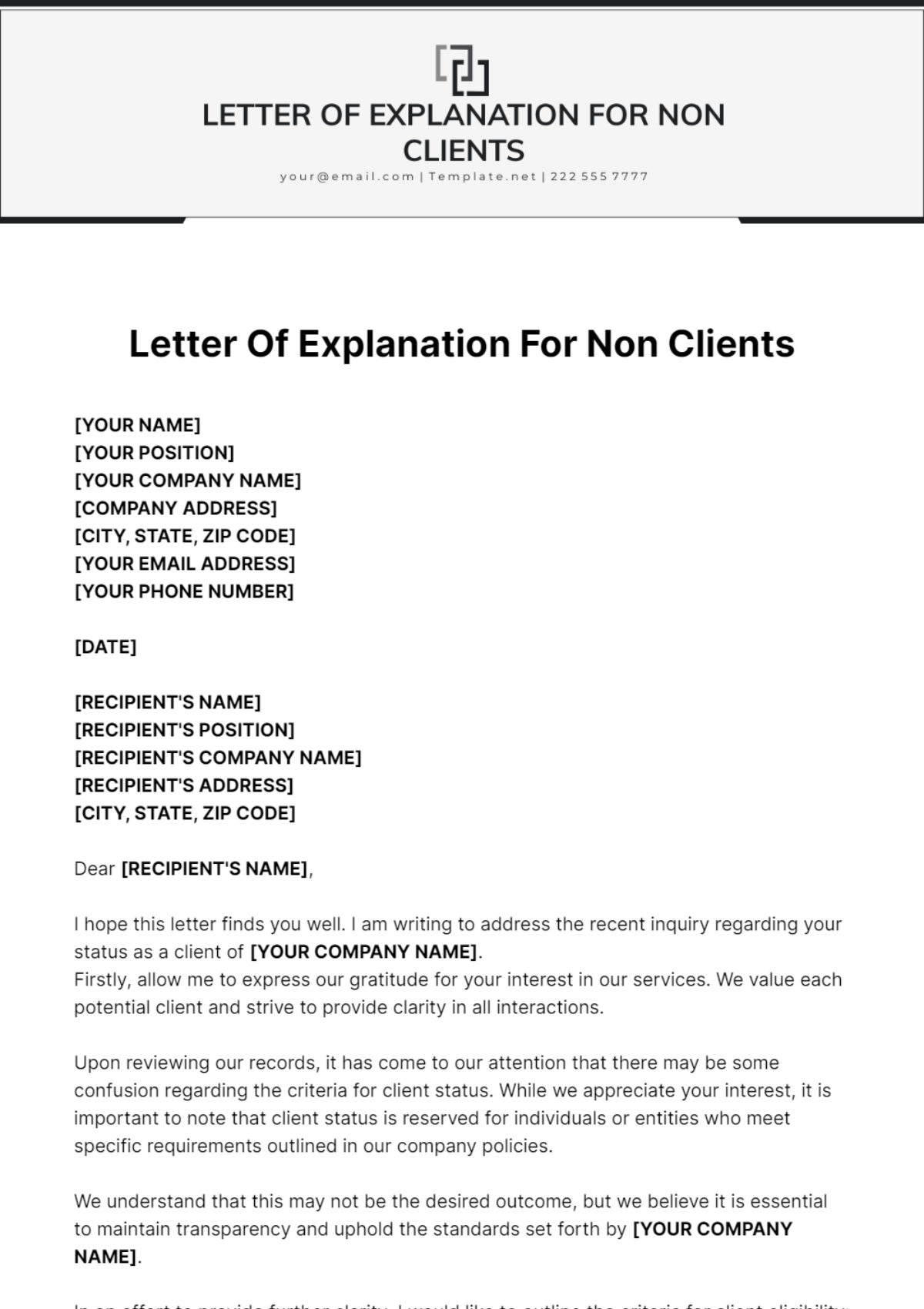 Letter Of Explanation For Non Clients Template - Edit Online & Download