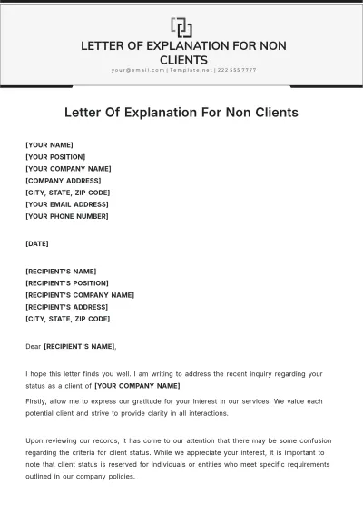 Free Letter Of Explanation For Non Clients Template to Edit Online