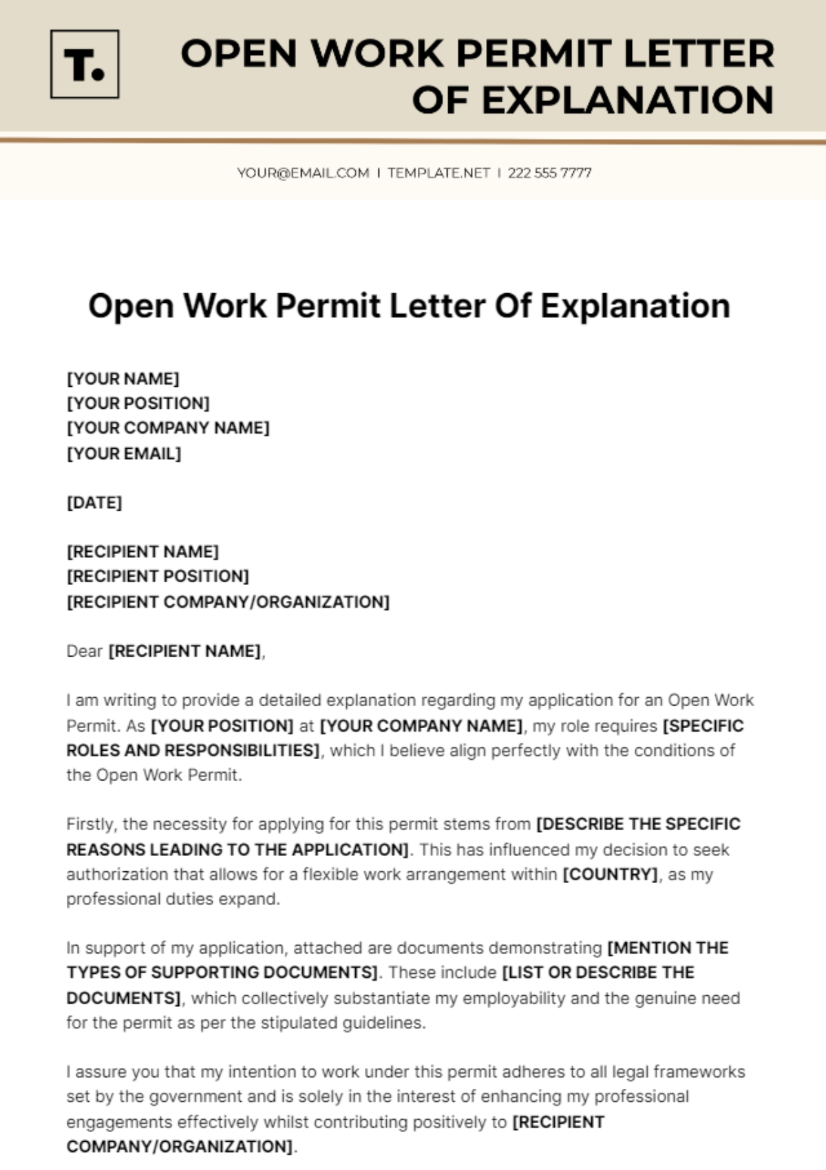 Open Work Permit Letter Of Explanation Template - Edit Online & Download