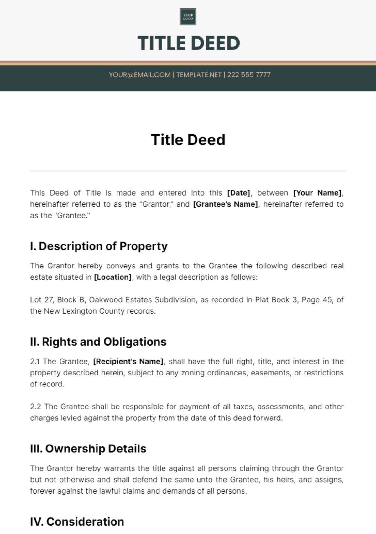 Free Title Deed Template to Edit Online