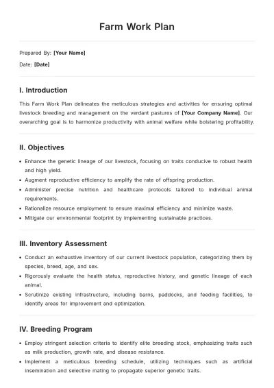 Free Farm Work Plan Template to Edit Online