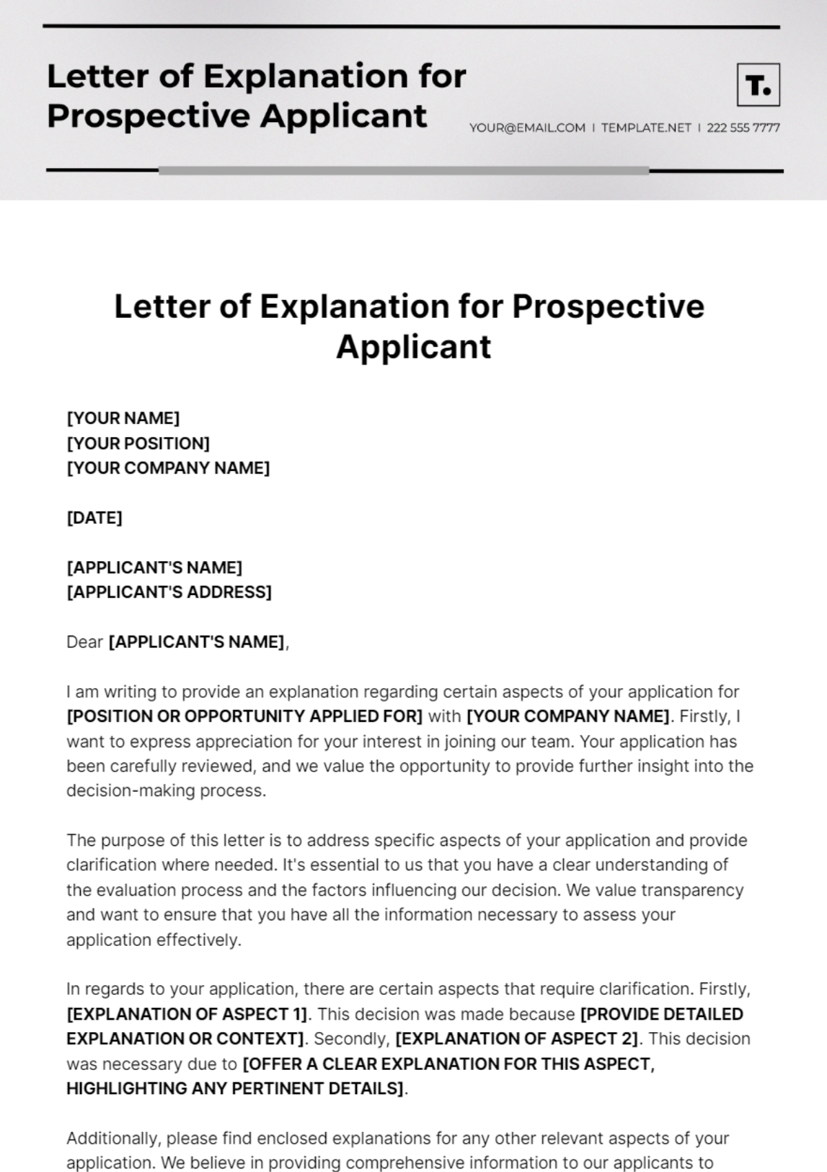 Letter Of Explanation For Prospective Applicant Template - Edit Online & Download