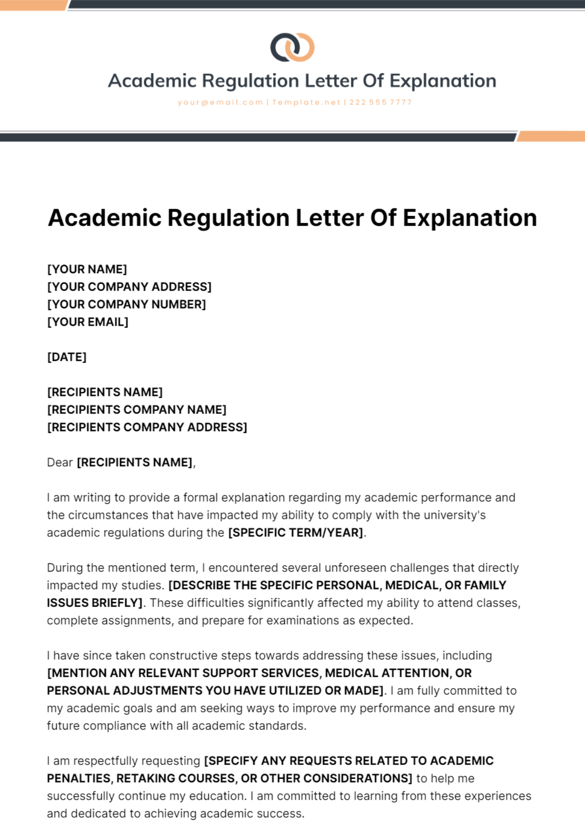 Academic Regulation Letter Of Explanation Template - Edit Online & Download