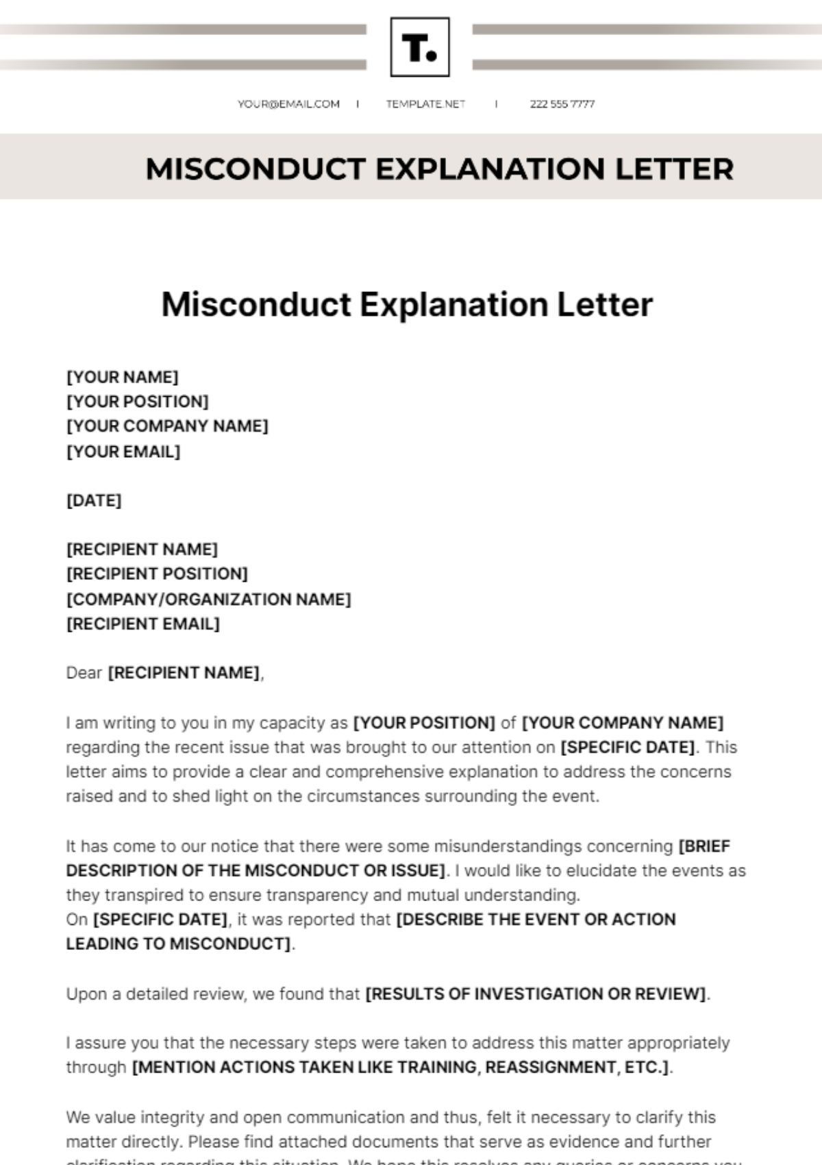 Misconduct Explanation Letter Template - Edit Online & Download