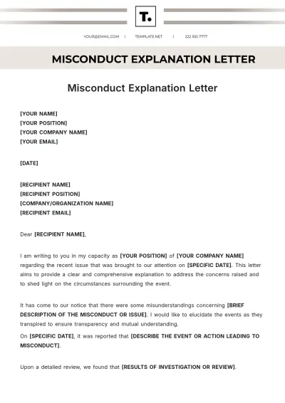 Free Misconduct Explanation Letter Template to Edit Online