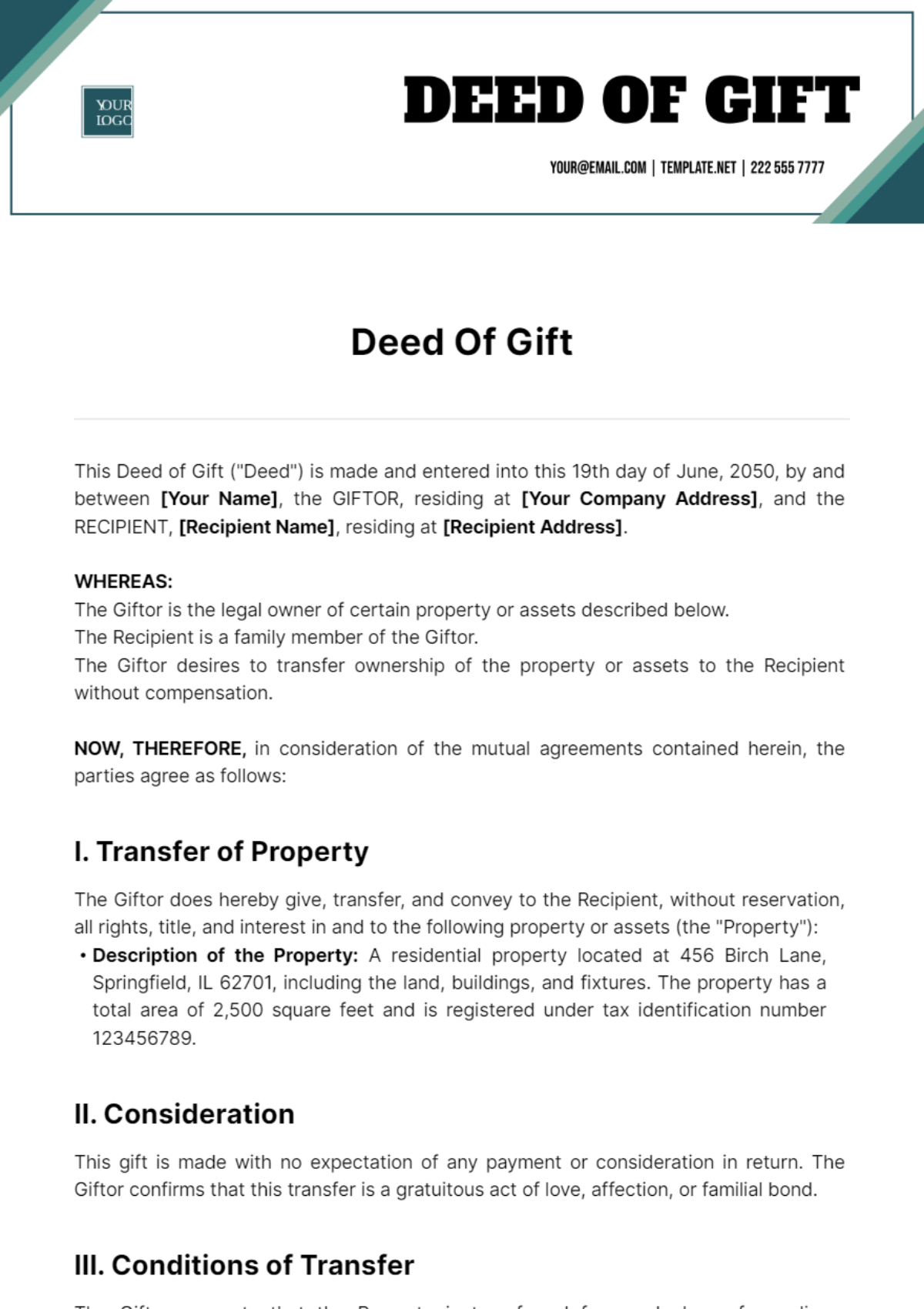 Free Deed Of Gift Template to Edit Online