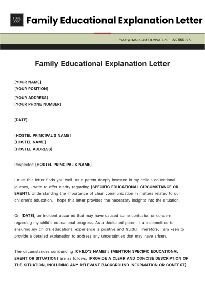 Free Family Educational Explanation Letter Template to Edit Online