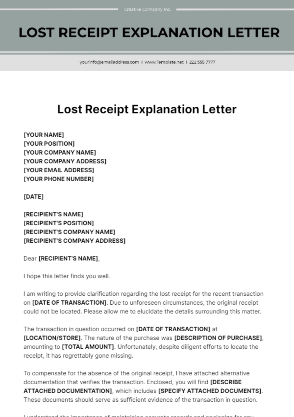 Lost Receipt Explanation Letter Template - Edit Online & Download