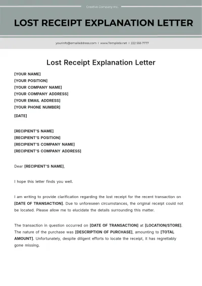 Free Lost Receipt Explanation Letter Template to Edit Online