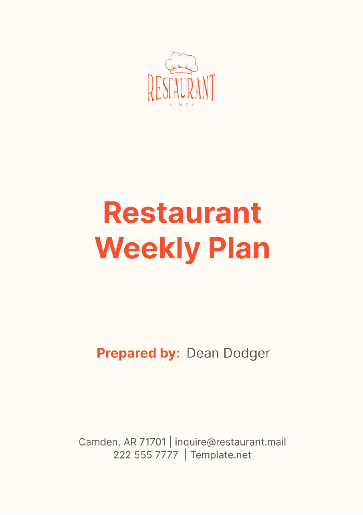 Restaurant Weekly Plan Template - Edit Online & Download