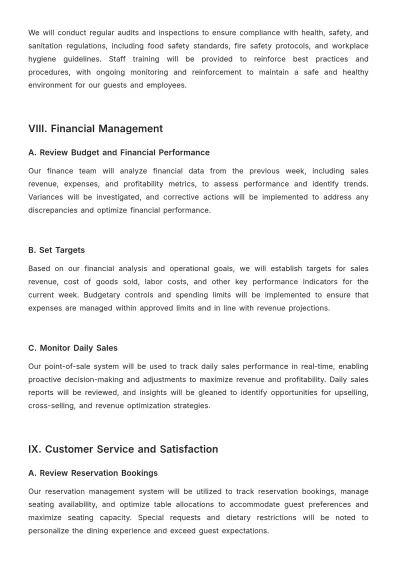 Free Restaurant Weekly Plan Template to Edit Online