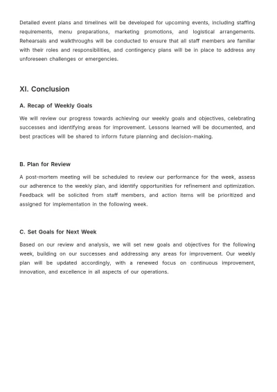 Free Restaurant Weekly Plan Template to Edit Online
