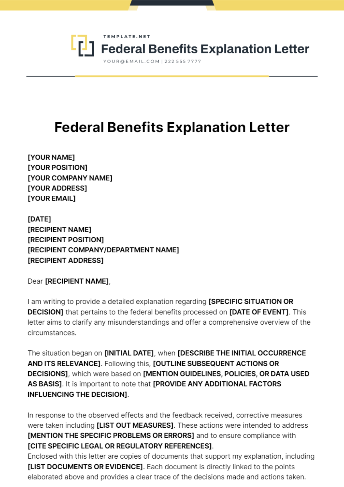 Federal Benefits Explanation Letter Template - Edit Online & Download