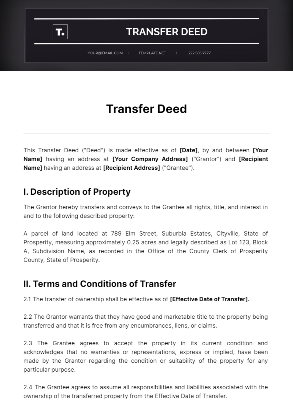 Transfer Deed Template - Edit Online & Download