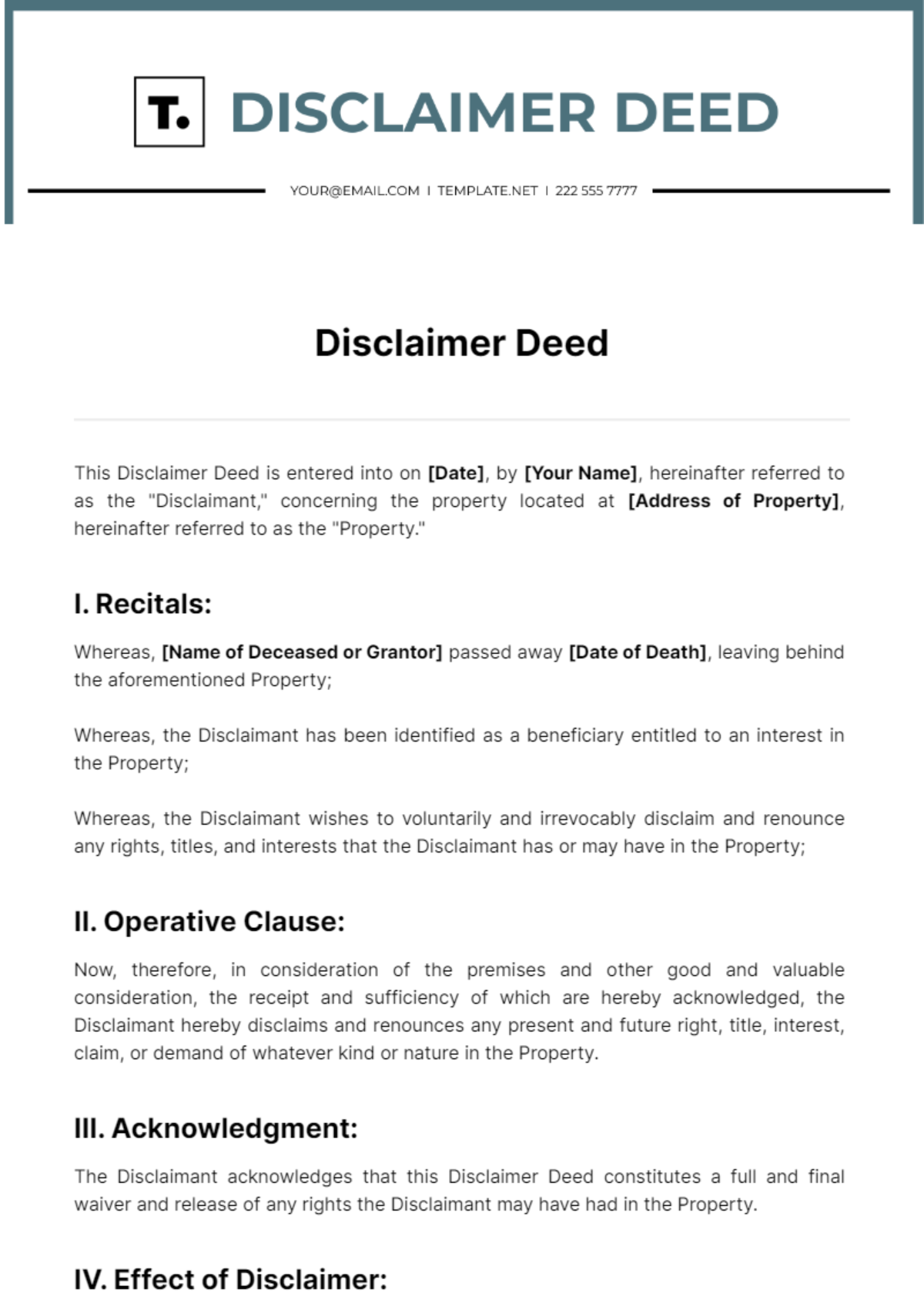 Disclaimer Deed Template - Edit Online & Download