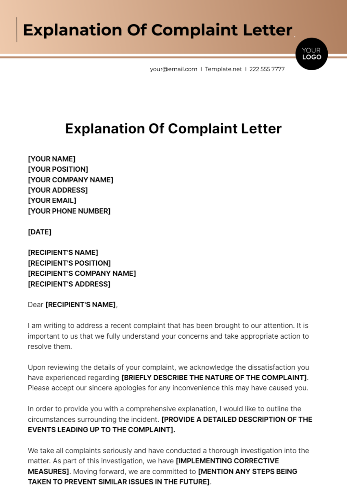 Explanation Of Complaint Letter Template - Edit Online & Download