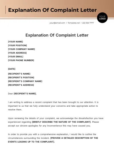 Free Explanation Of Complaint Letter Template to Edit Online