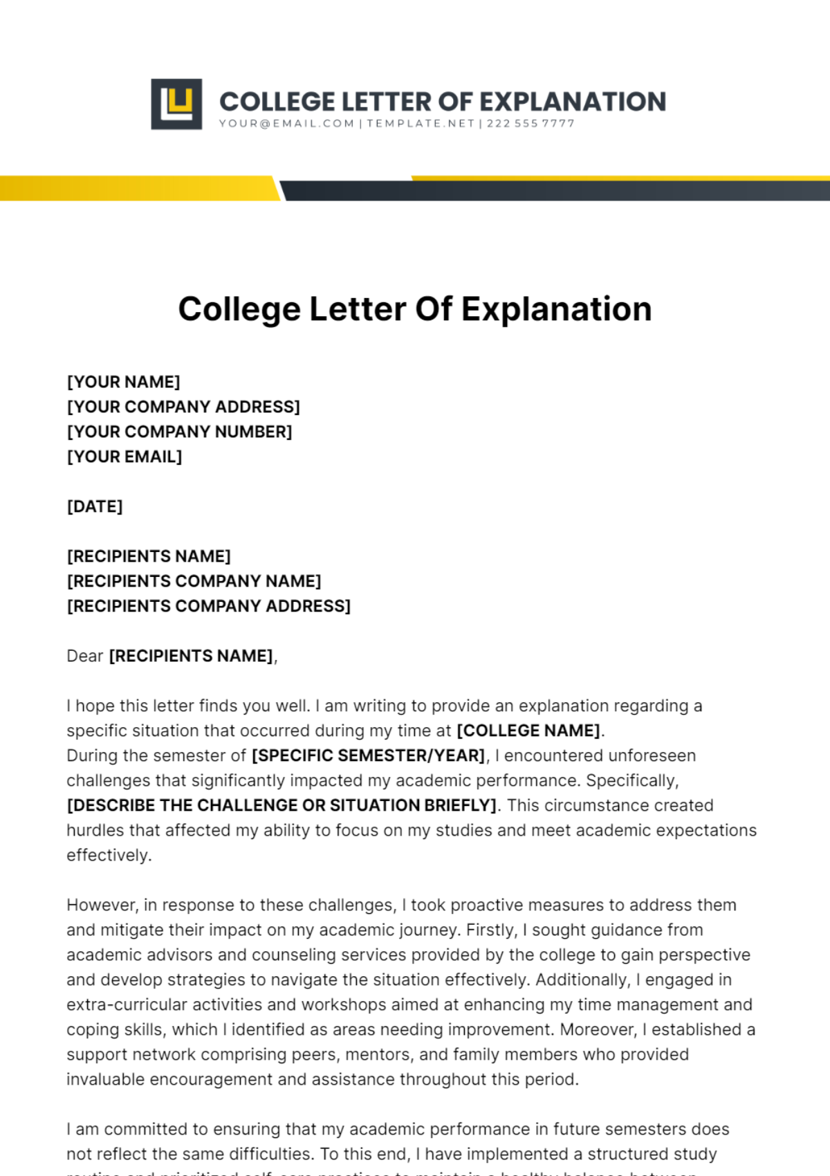 College Letter Of Explanation Template - Edit Online & Download