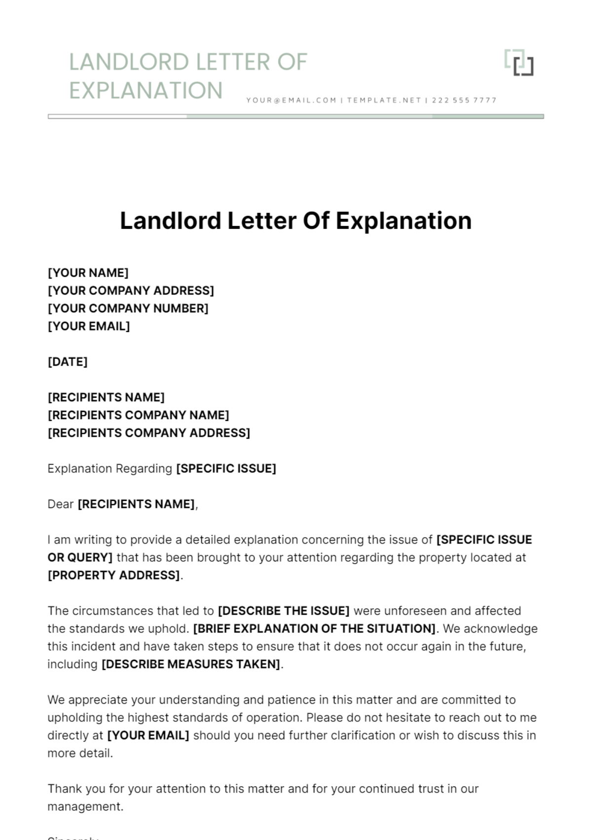 Landlord Letter Of Explanation Template - Edit Online & Download