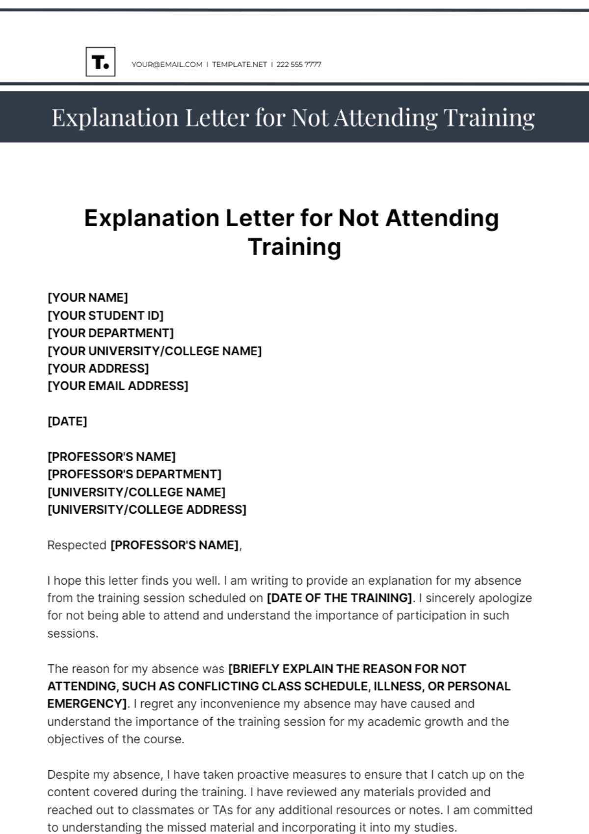 Free Explanation Letter For Not Attending Training Template - Edit 