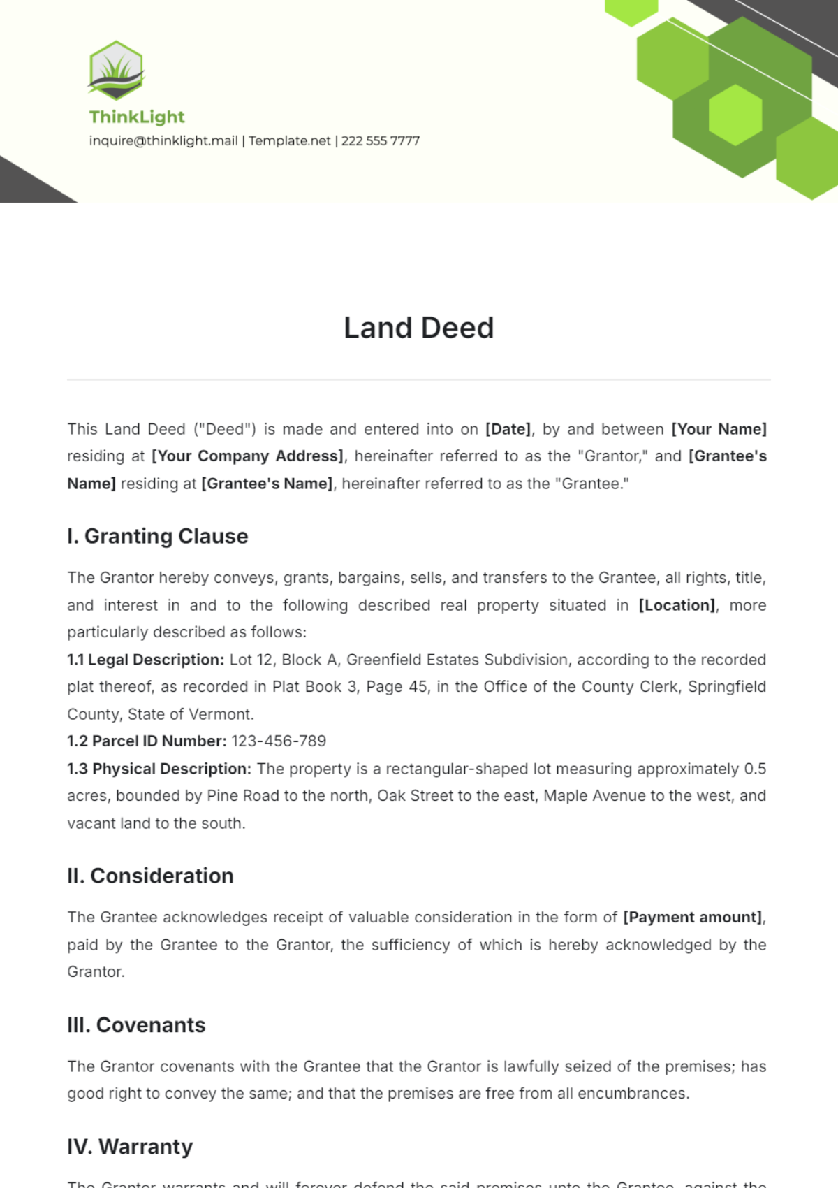 Land Deed Template