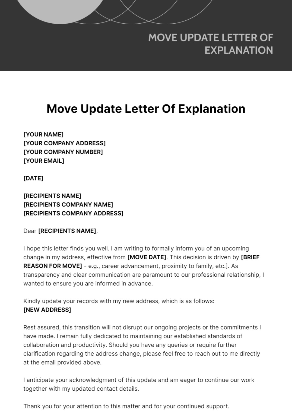 Move Update Letter Of Explanation Template - Edit Online & Download