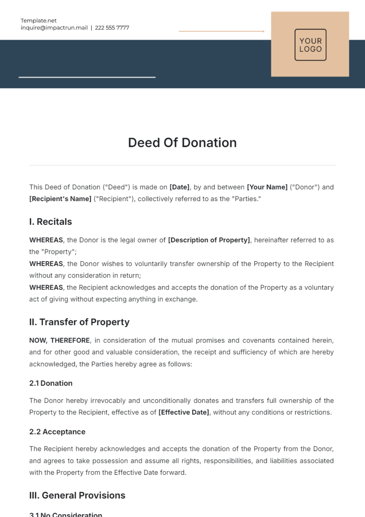 Deed of Donation Design Template