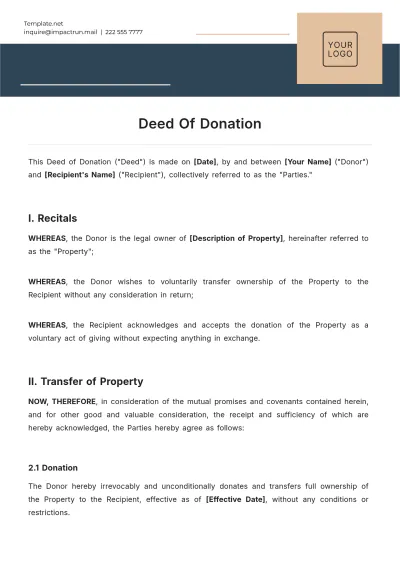 Free Deed of Donation Design Template to Edit Online