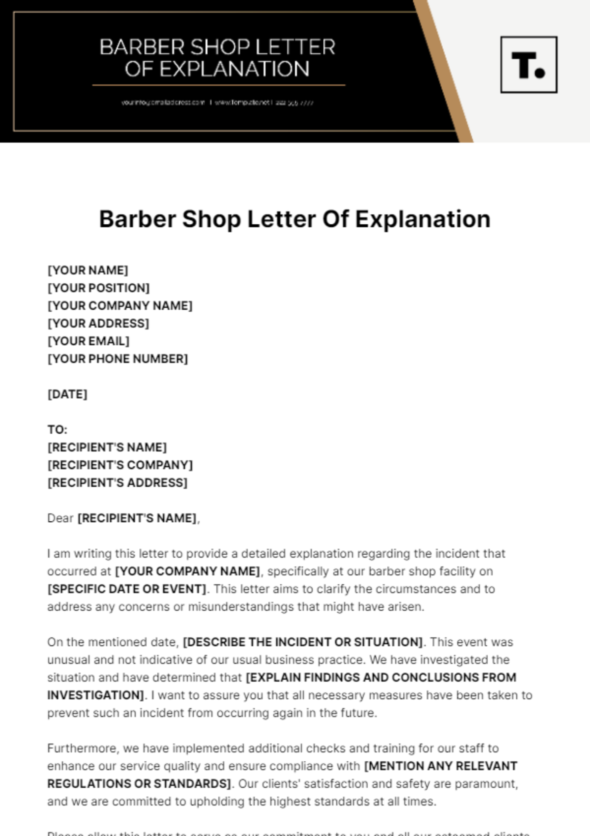 Barber Shop Letter Of Explanation Template - Edit Online & Download