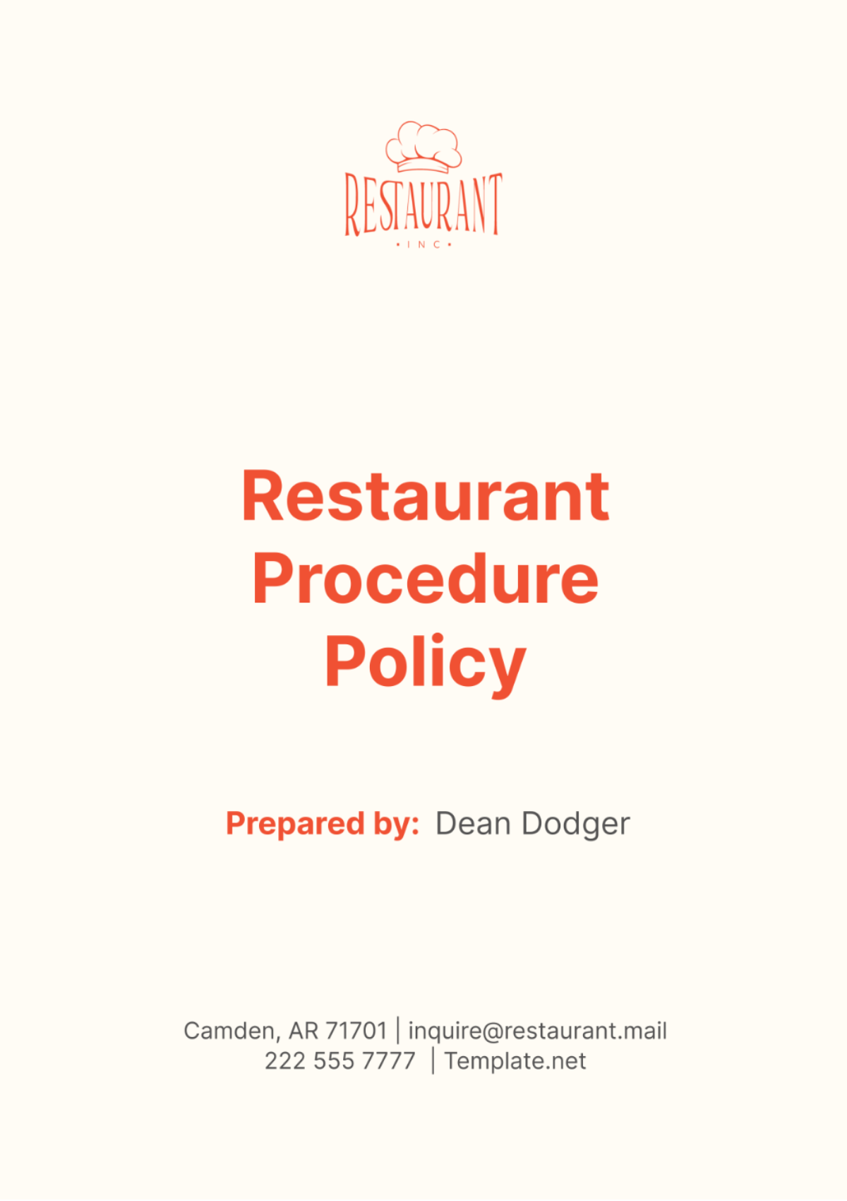 Restaurant Procedure Policy Template - Edit Online & Download