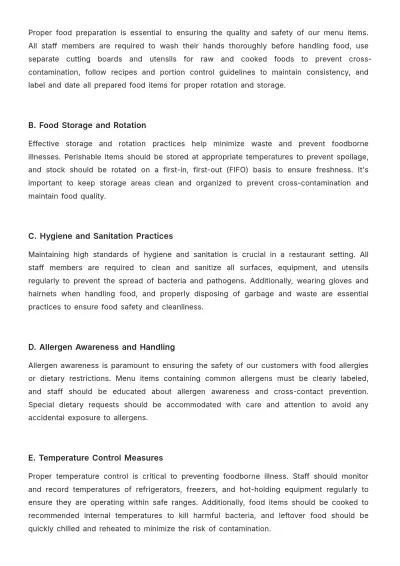 Free Restaurant Procedure Policy Template to Edit Online