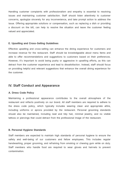 Free Restaurant Procedure Policy Template to Edit Online