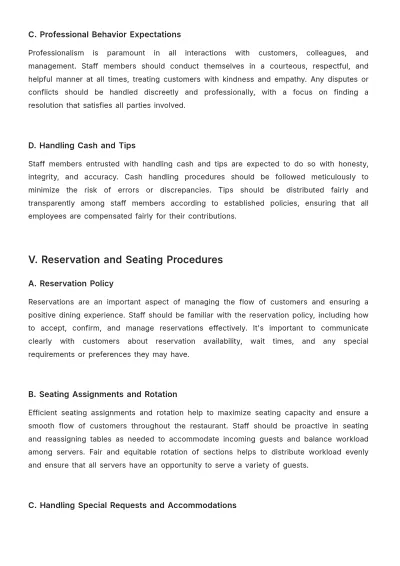 Free Restaurant Procedure Policy Template to Edit Online
