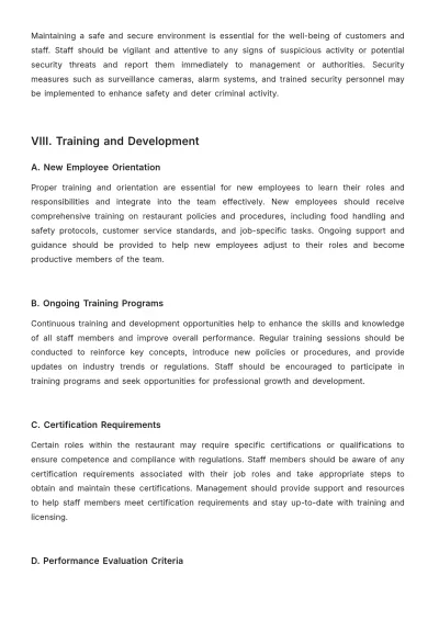 Free Restaurant Procedure Policy Template to Edit Online