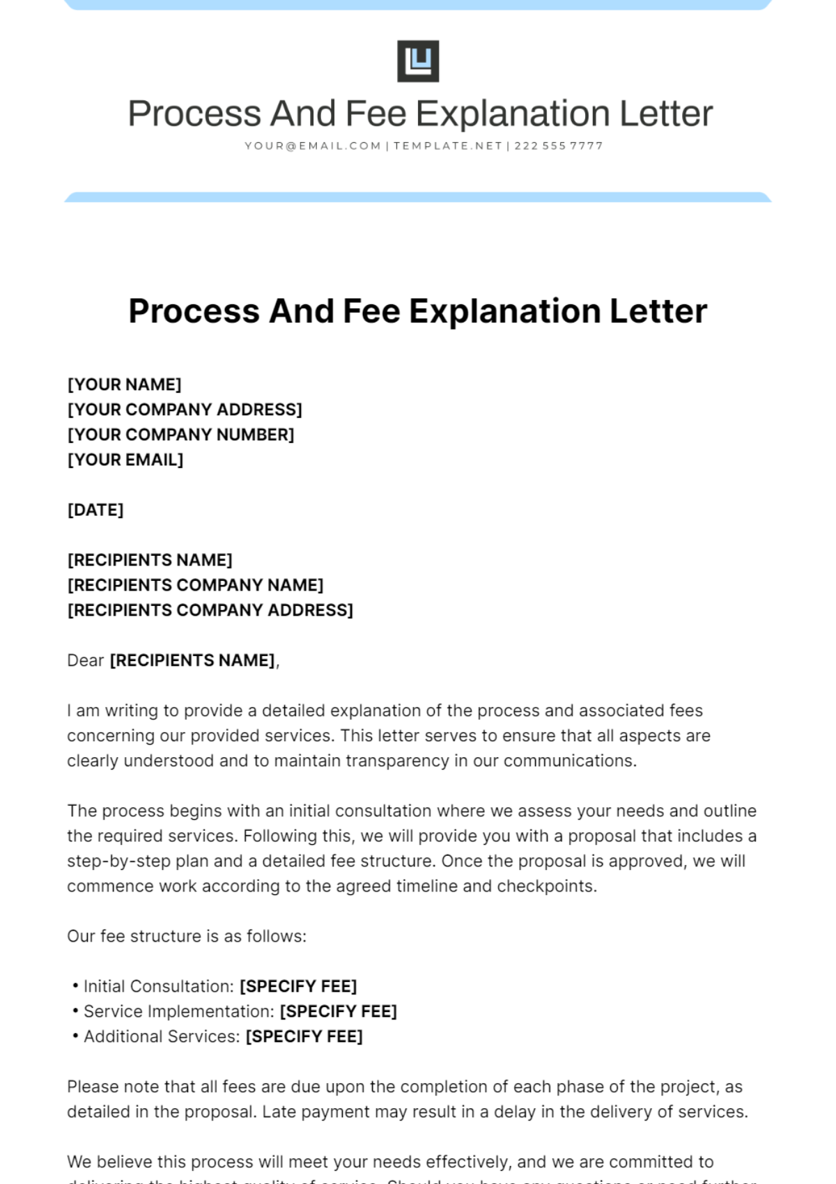 Process And Fee Explanation Letter Template - Edit Online & Download