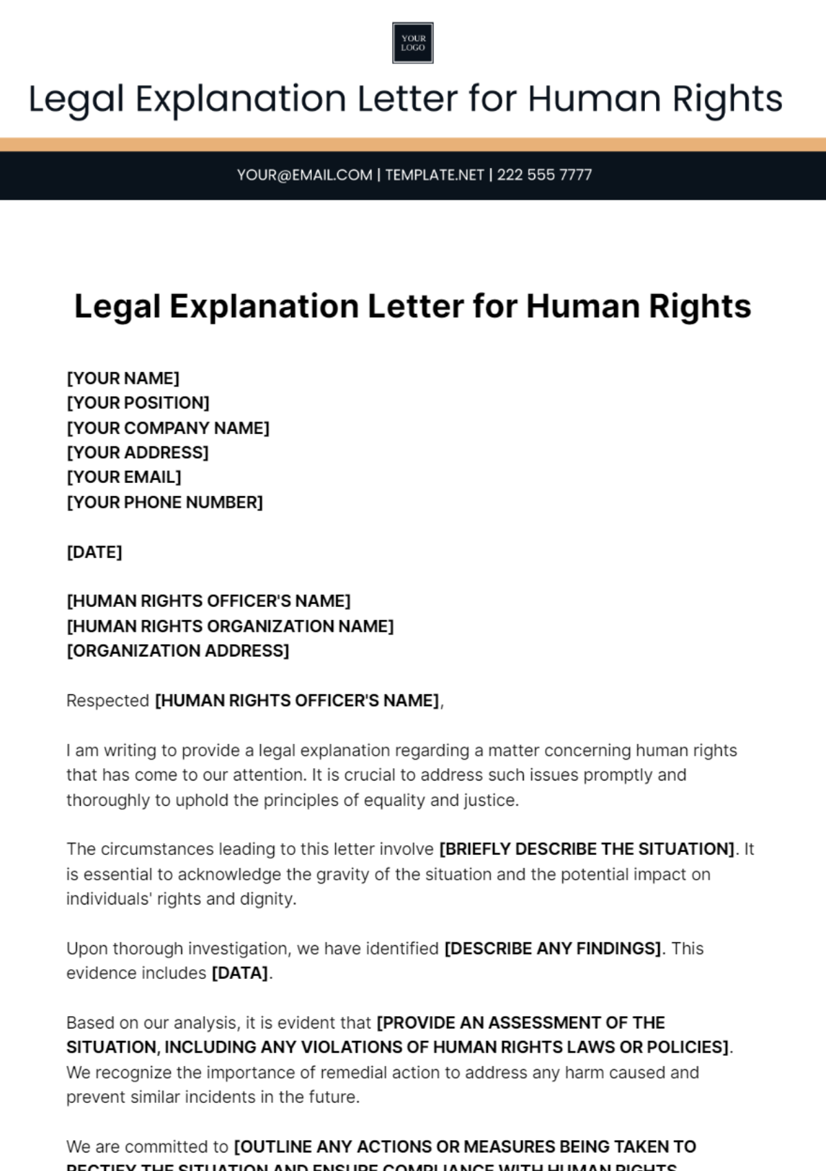 Legal Explanation Letter For Human Rights Template - Edit Online & Download