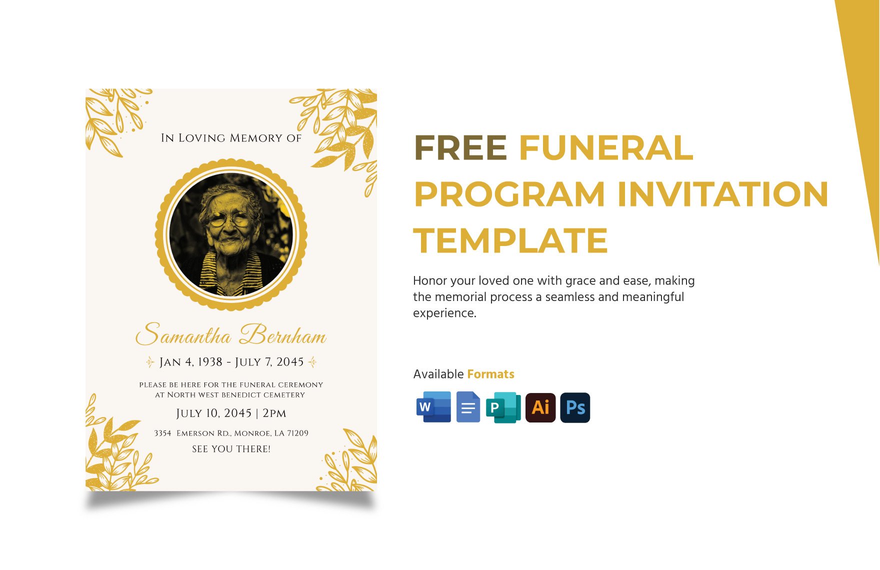 Free Funeral Program Invitation Template in Word, PDF, Illustrator, PSD, Apple Pages, Publisher, Outlook