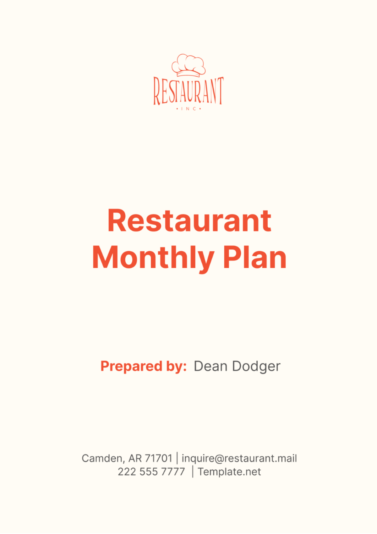 Restaurant Monthly Plan Template - Edit Online & Download