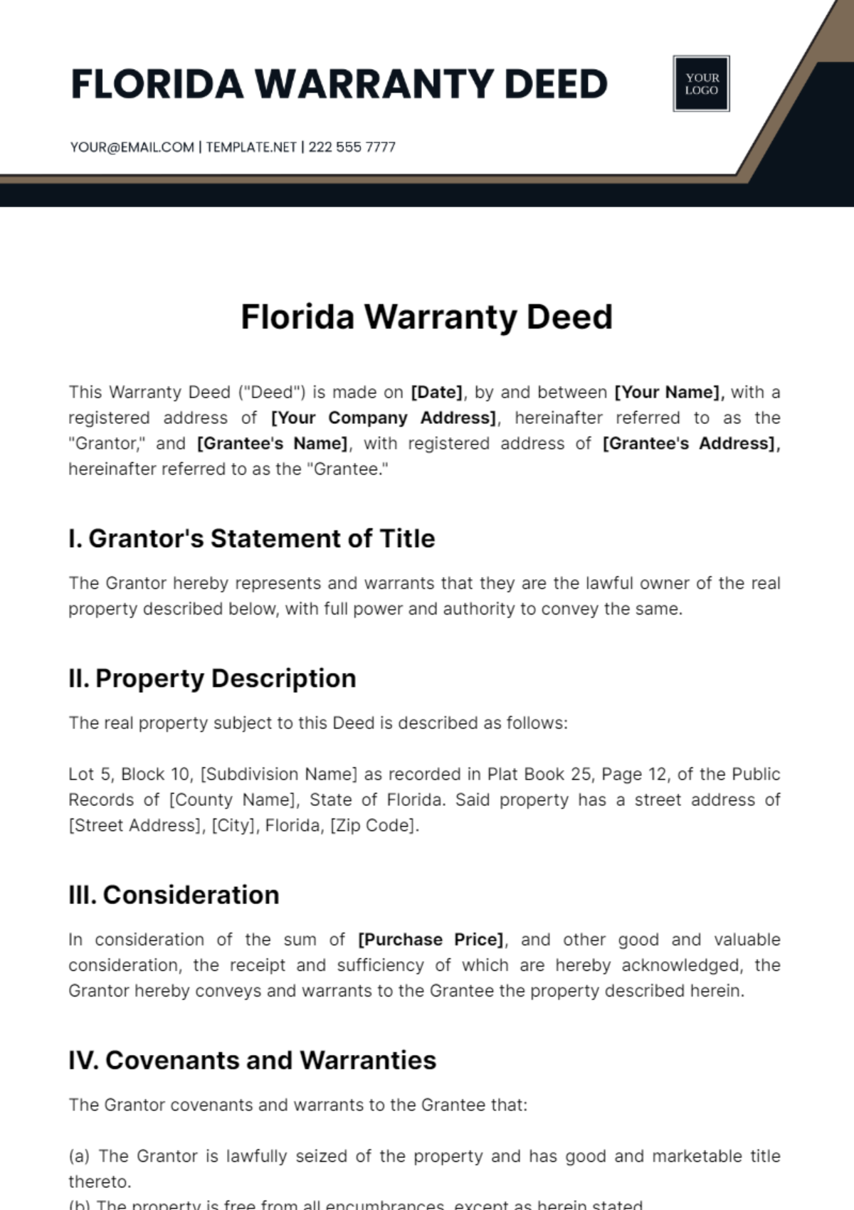 Florida Warranty Deed Template - Edit Online & Download