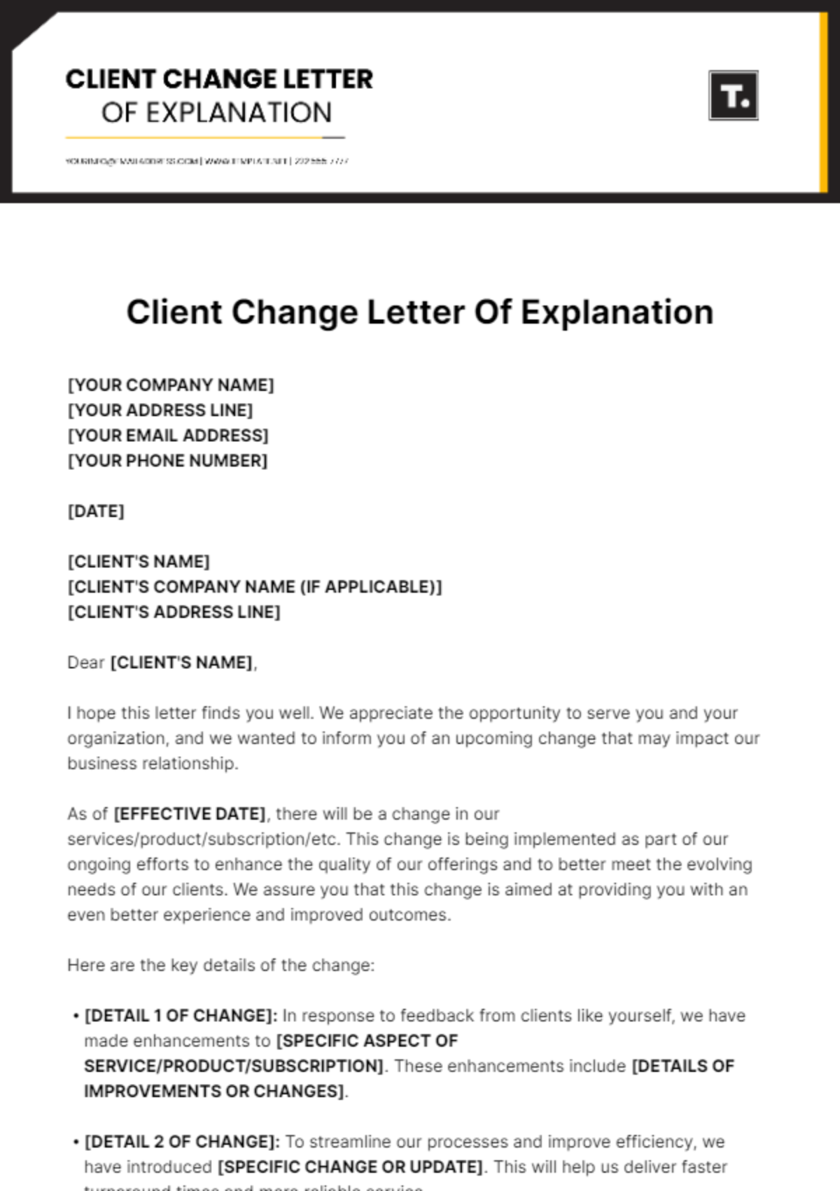 Client Change Letter Of Explanation Template - Edit Online & Download