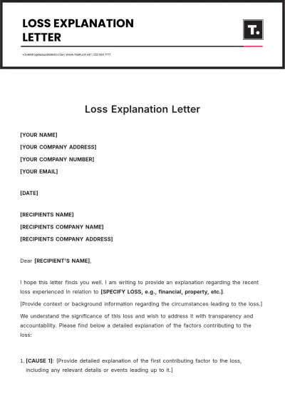 Free Loss Explanation Letter Template to Edit Online