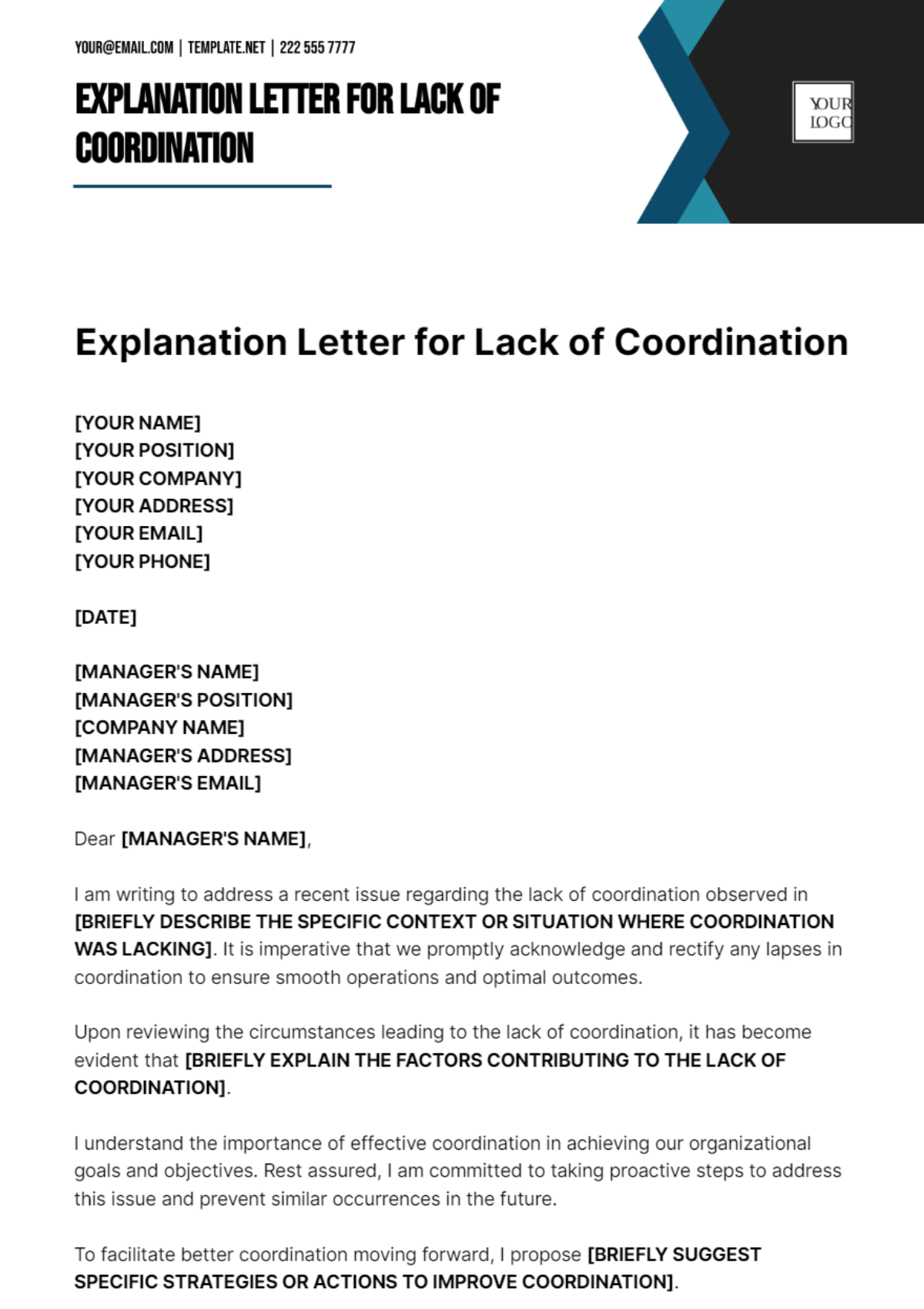 Explanation Letter For Lack Of Coordination Template - Download | Template.net