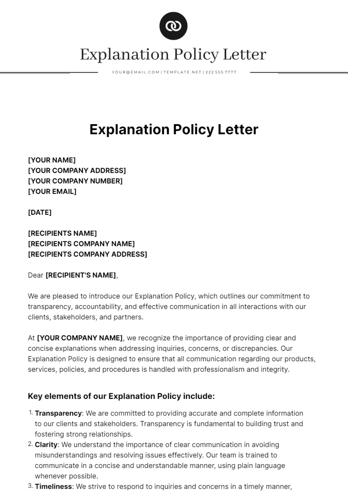 Explanation Policy Letter Template - Edit Online & Download