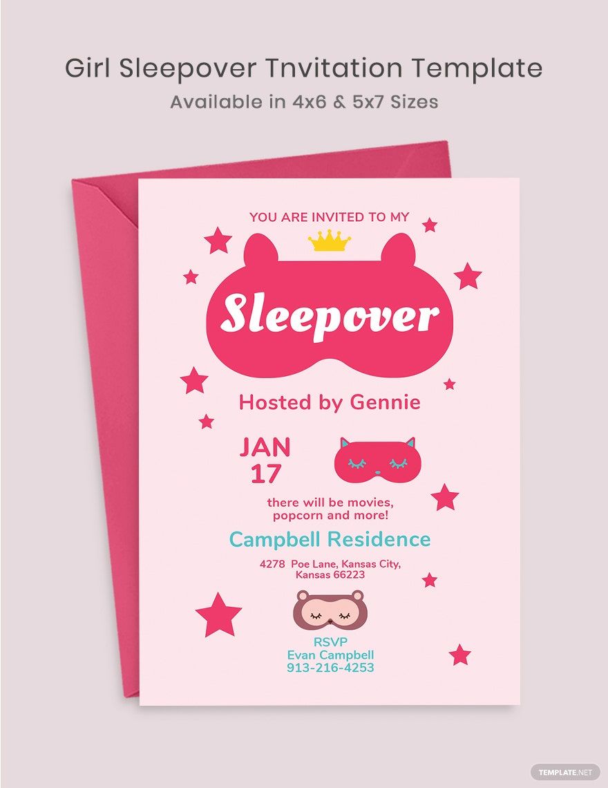 Girl Sleepover Invitation Template
