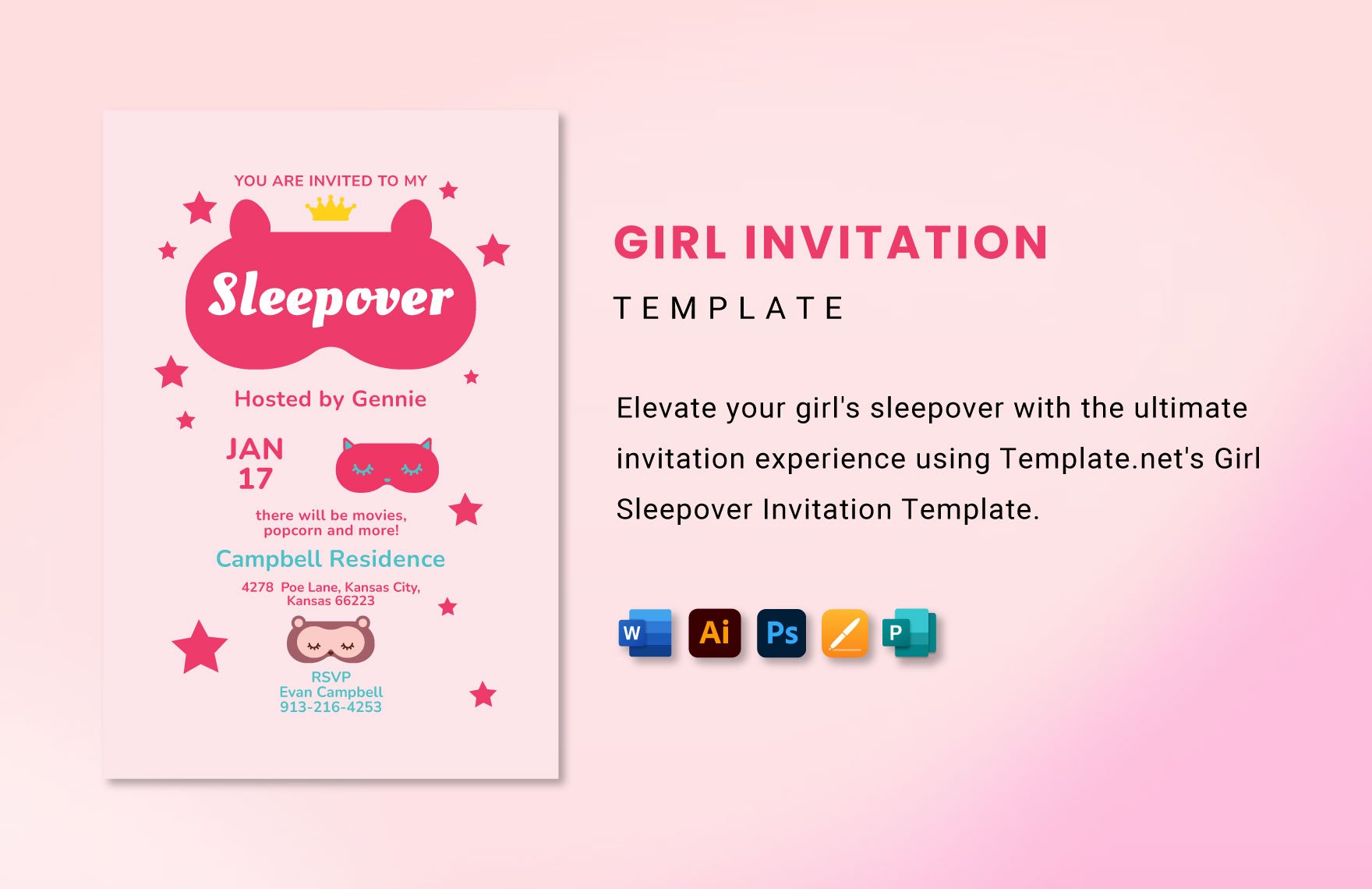 Girl Sleepover Invitation Template